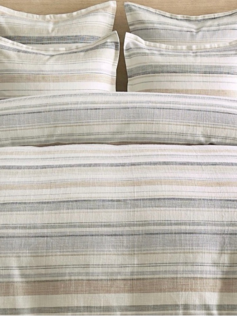 Pottery Barn Striped Cotton Blend Duvet Cover Set in Beige and Gray
